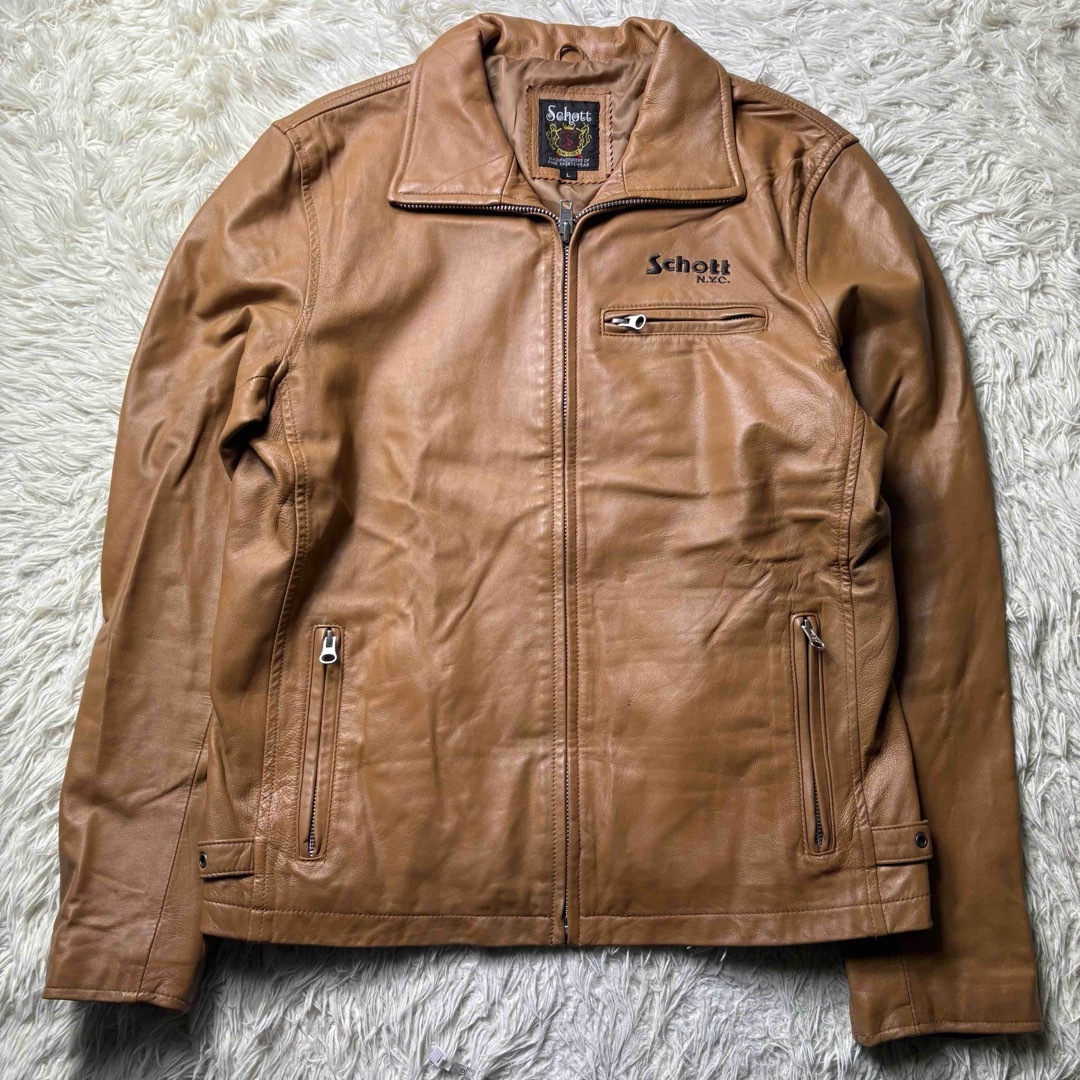 希少 Lサイズ ショット Schott ラムレザージャケットシングル ロゴ刺繍