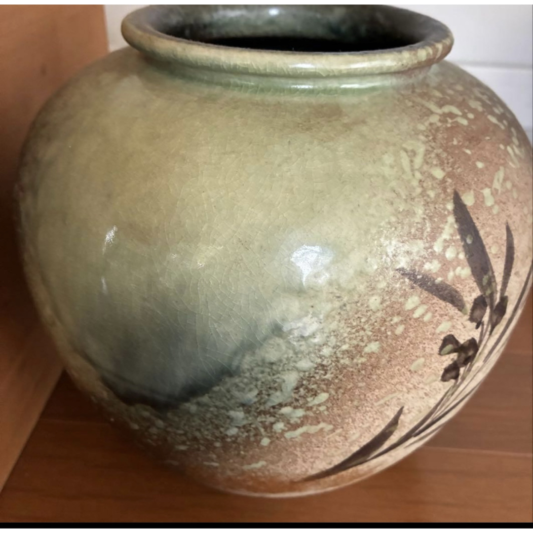 信楽焼木箱付き陶器花器花瓶 金采豪華 明治印