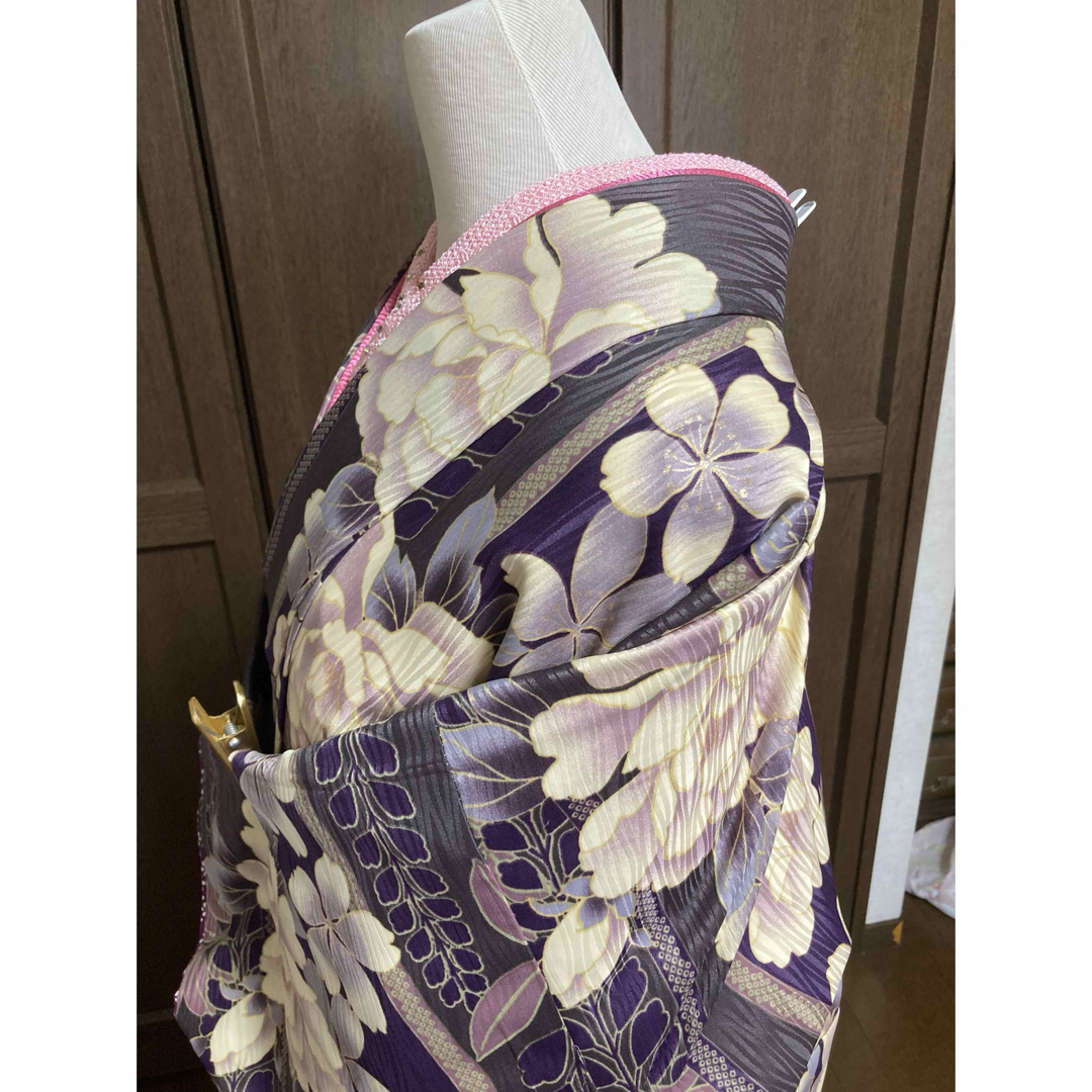 洗える 振袖 ポリエステル H.L グレイッシュパープル 衣紋抜き付長襦袢