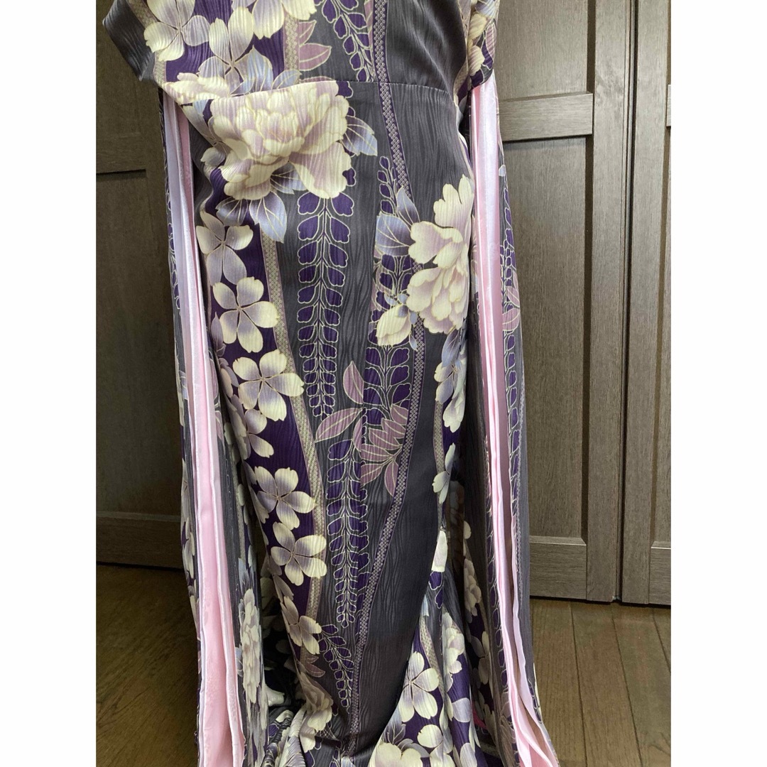 洗える 振袖 ポリエステル H.L グレイッシュパープル 衣紋抜き付長襦袢