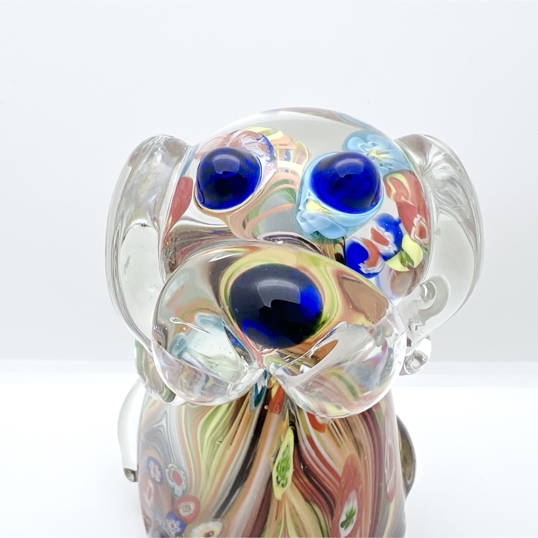 希少】ヴェネチアンガラス ミルフィオリ 犬 置物 ムラーノガラス オブジェ