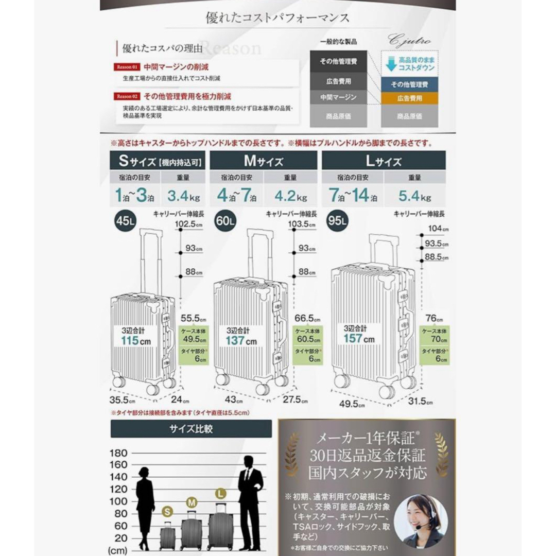 C.jutro シルバー リブデザイン キャリーケース Lサイズ 95L
