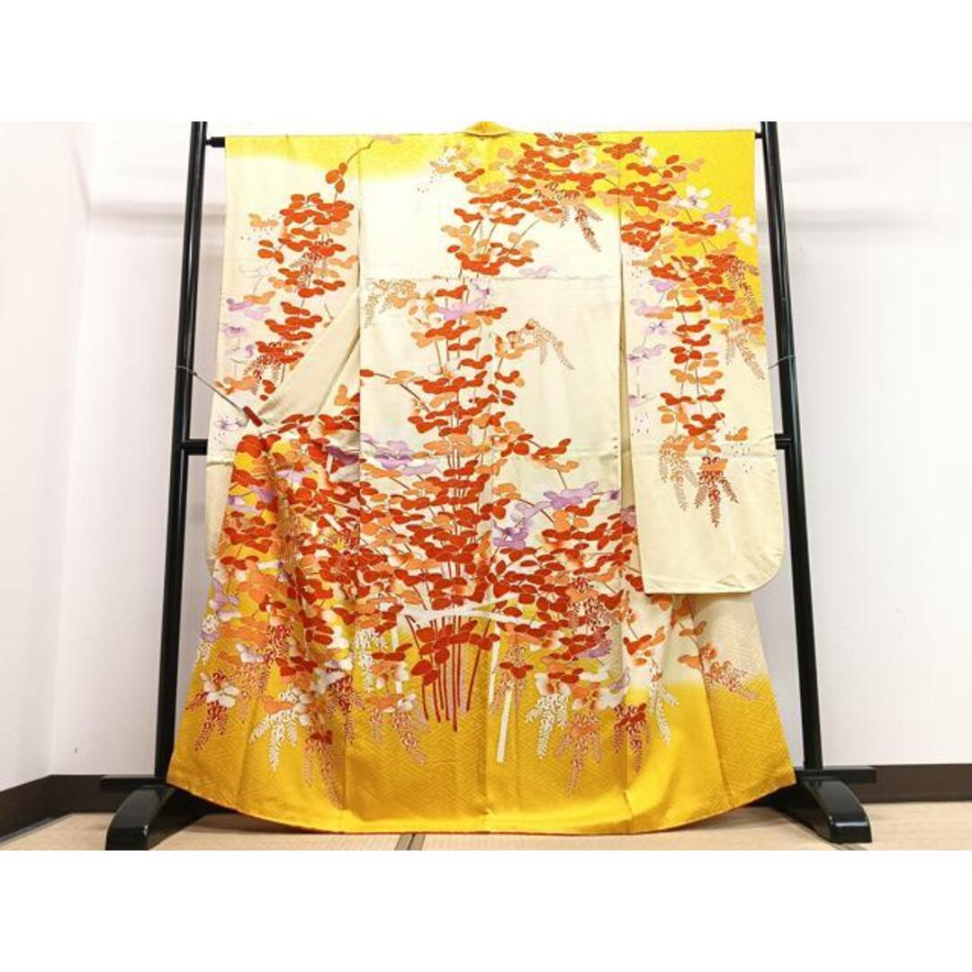 平和屋着物□豪華振袖 駒刺繍 草花文 暈し染め 金彩 正絹 逸品