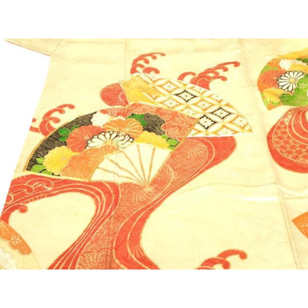 平和屋着物□小振袖 駒刺繍 流水扇面花文 金彩 正絹 逸品 DABB3762cmの