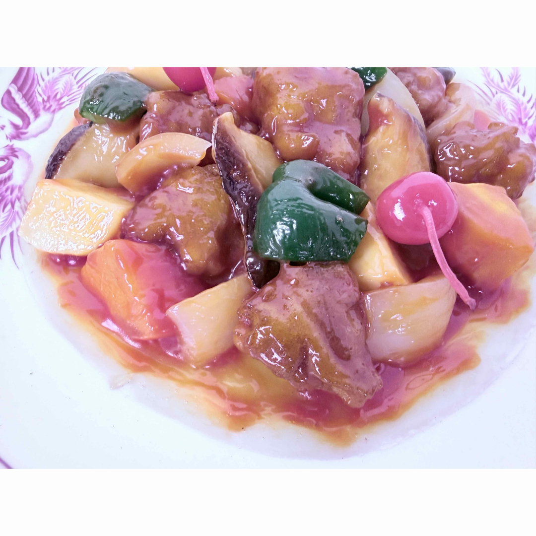 リアル食品サンプル 酢豚 甘酢あん 中華料理ディスプレイ用 直径約26.5