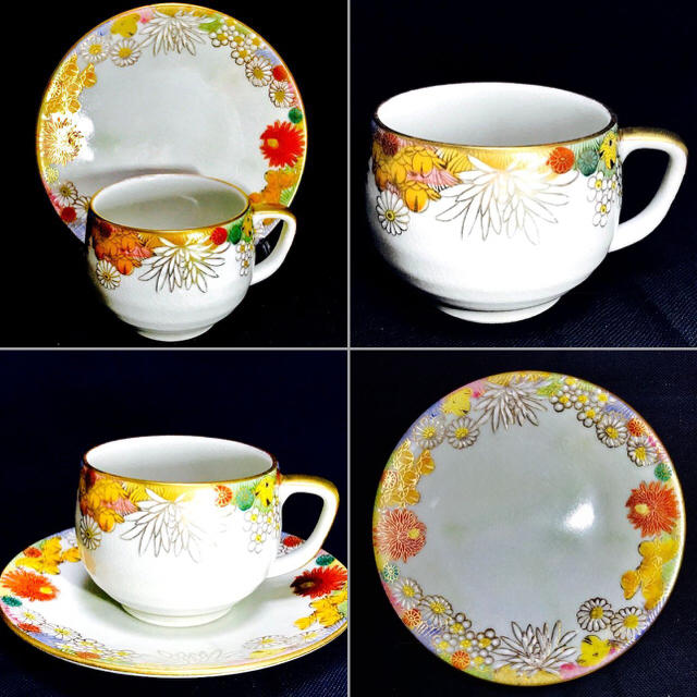 九谷焼 章山窯 金花詰め カップ＆ソーサー6客セット 九谷焼 章山窯 金