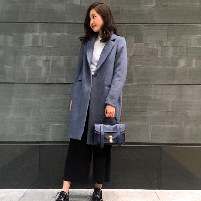 エンフォルド ENFOLD チェスターコート グレー ブルー コクーン 38