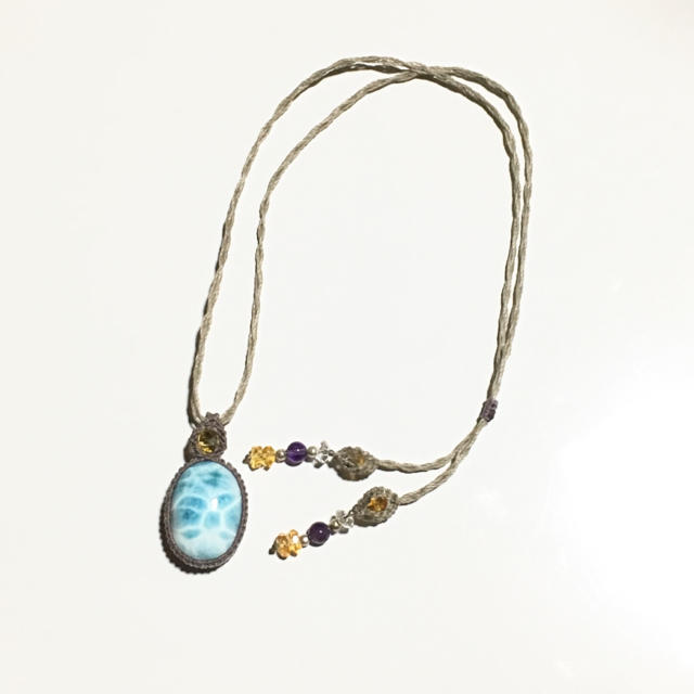 ラリマー マクラメ編みネックレス