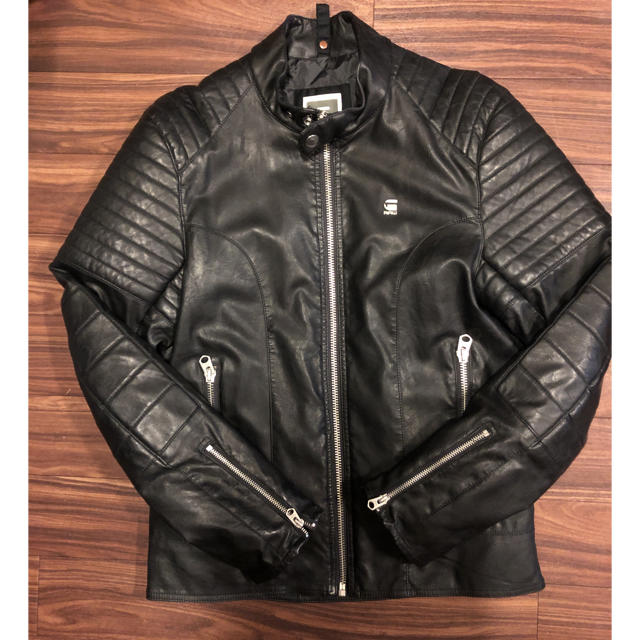 美品】ジースターロゥ レザーボンバージャケット牛革リブ金ボタン黒