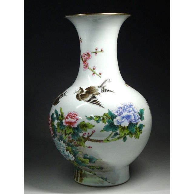 中国古玩 景徳鎮製 肖功旺 絵付 花瓶 時代物 高約35.5cm z01156 中国