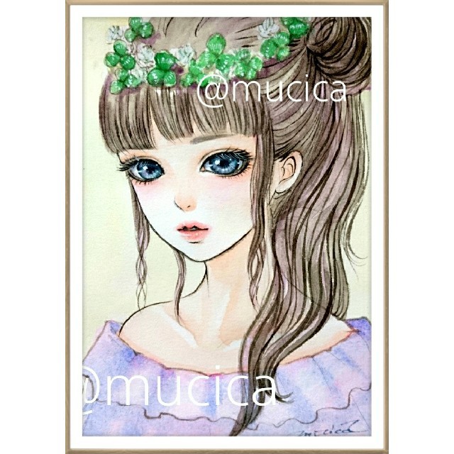 手描きイラスト シロツメクサ 女の子 水彩画 手描きイラスト