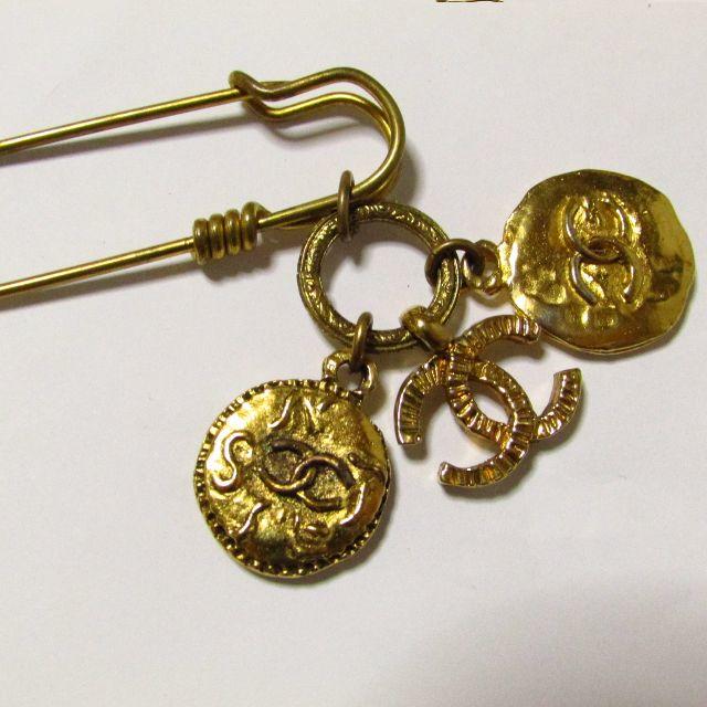 シャネル ココマーク チャーム 安全ピン型 ブローチ ゴールド ヴィンテージ