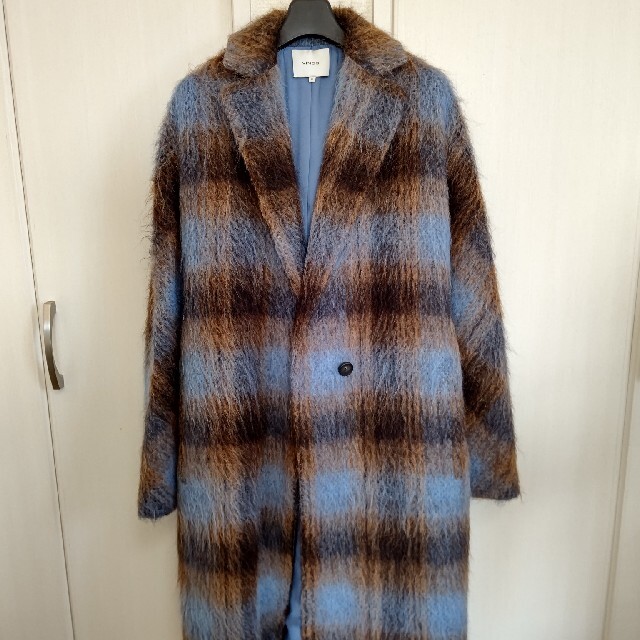 モヘヤシャギーコートチェックコート