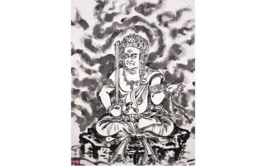 ふるさと納税 和泉市 手描きTシャツ 仏画 薬師如来 黒 (半袖 Lサイズ