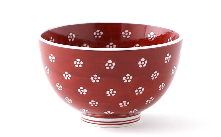 源右衛門窯】有田焼／赤絵・染付梅地紋飯碗2客 - 佐賀県NPO支援