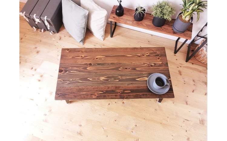 無垢材 折りたたみローテーブル ダークブラウン（圧着タイプ）｜新星