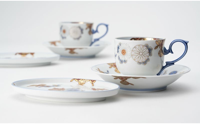 深川製磁 菊七宝 希少品 和皿揃 5枚1式 木箱入り 【