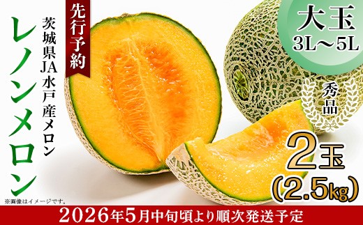 213 レノンメロン 秀品 大玉 2玉 約2.5kg 茨城県 JA水戸産 めろん 赤肉
