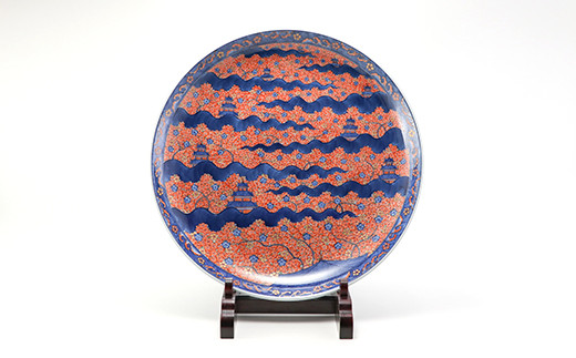 源右衛門窯 古伊万里風楼閣桜図 大皿 皿 飾り皿 桜 楼閣 大皿 有田焼