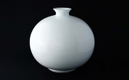 人間国宝 井上萬二 本人作 白磁 染彫 花文 壷 丸壷 花瓶