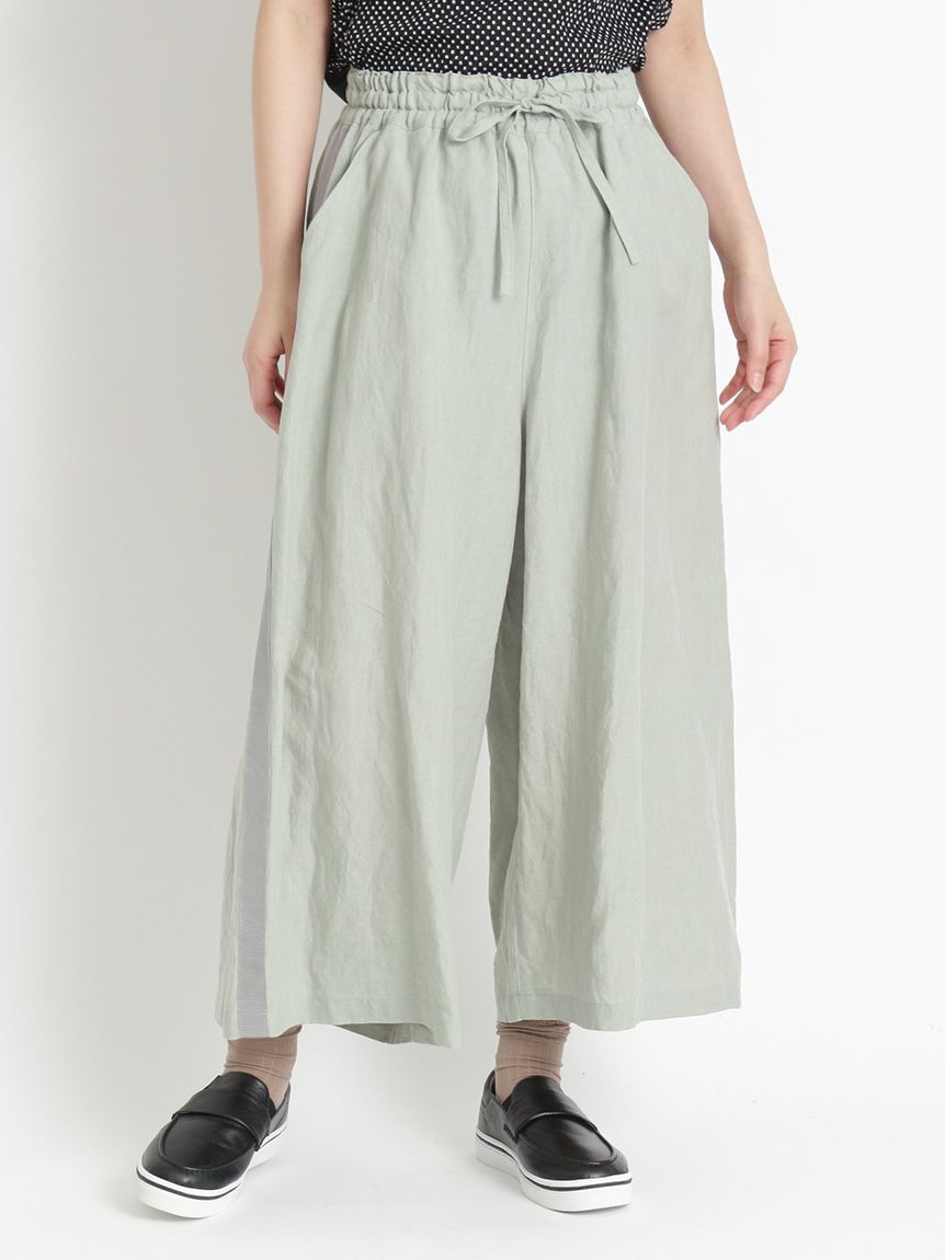 リネン高密度ウェザーマイクローブ加工ギャザーパンツ(裏地無し