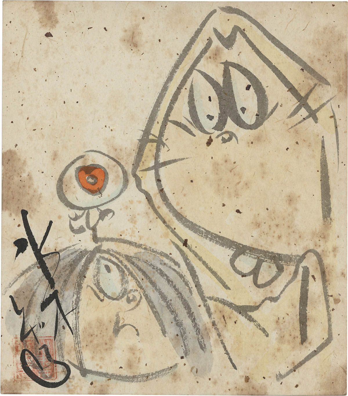 水木しげる 直筆カラー色紙「 ゲゲゲの鬼太郎 目玉親父 」 水木しげる