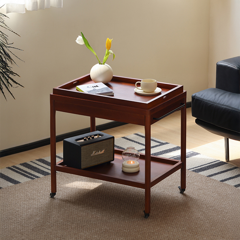 ツゲ材 キャスター付き木製レトロワゴン | ヴィンテージの味わいに多