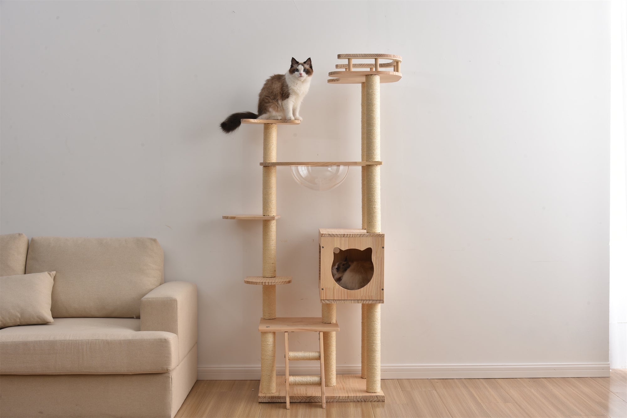 キャットタワー 突っ張り 258~290cm 宇宙船ハンモック 手入れ簡単 耐震