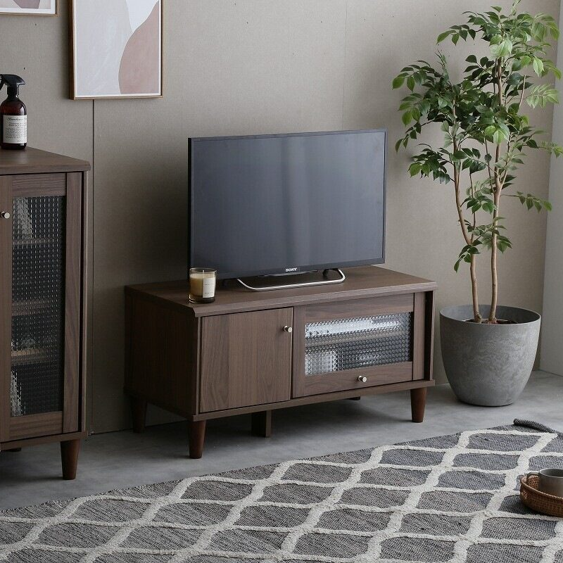 モダン木製ガラス扉付きテレビ台 | 洗練されたデザインと豊富な収納力