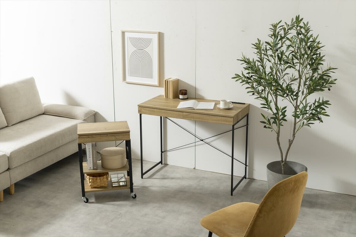 木製デスク&キャスター付きラックセット | 高耐久設計 シンプルで