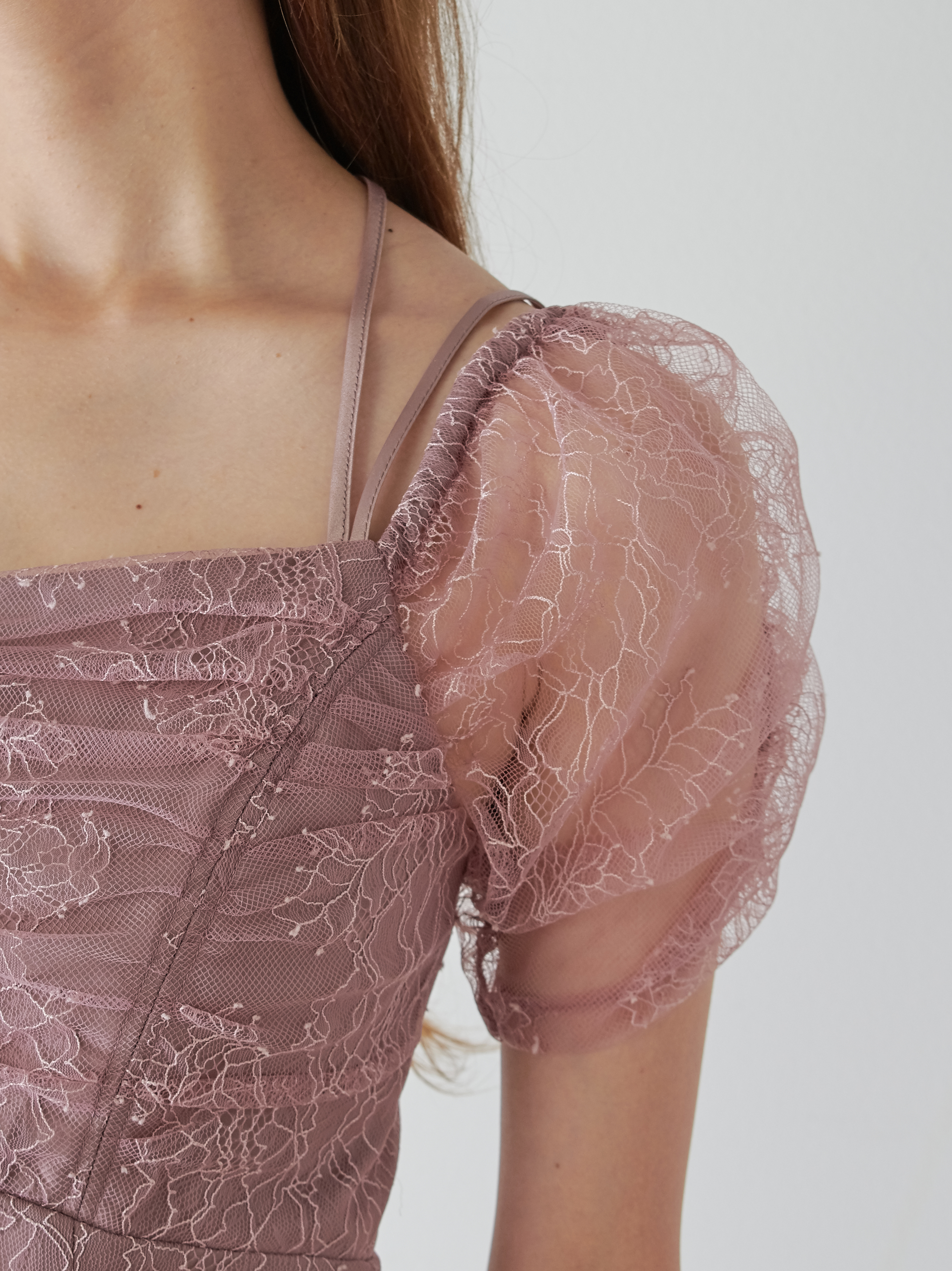 ギャザードレープレースドレス(マキシ・ロングワンピース)｜ワンピース