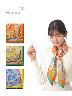スカーフ】ハナト (Hanato) フラワーブーケ シルクウスカーフ 88cm