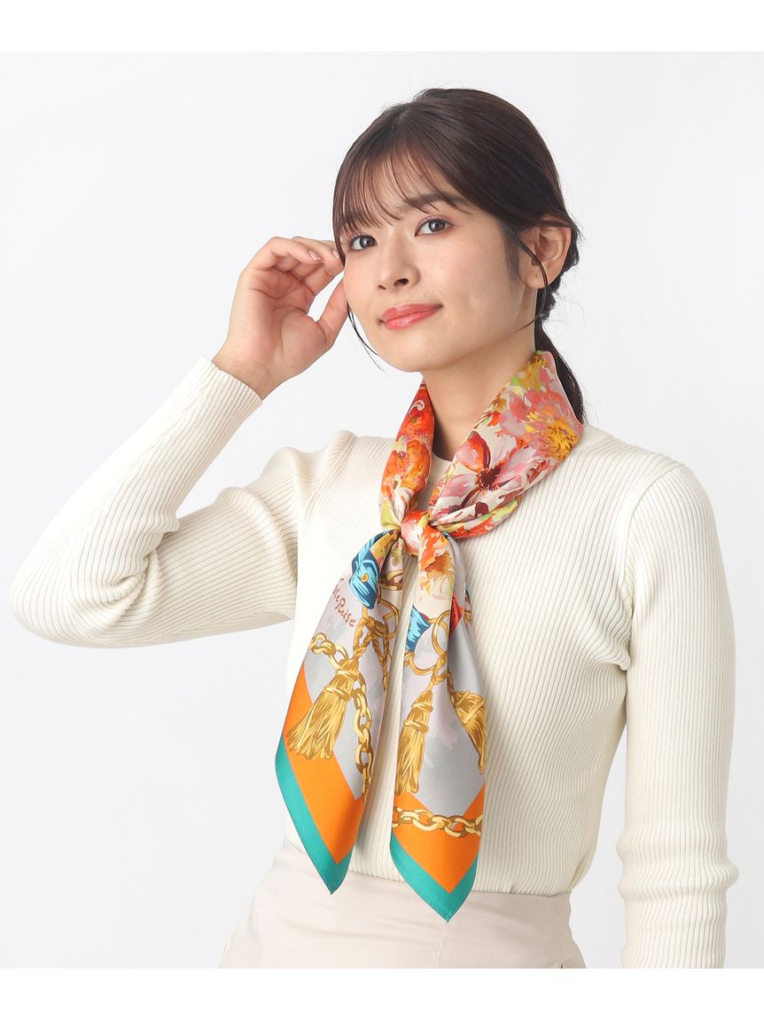 スカーフ】ハナト (Hanato) フラワーブーケ シルクウスカーフ 88cm