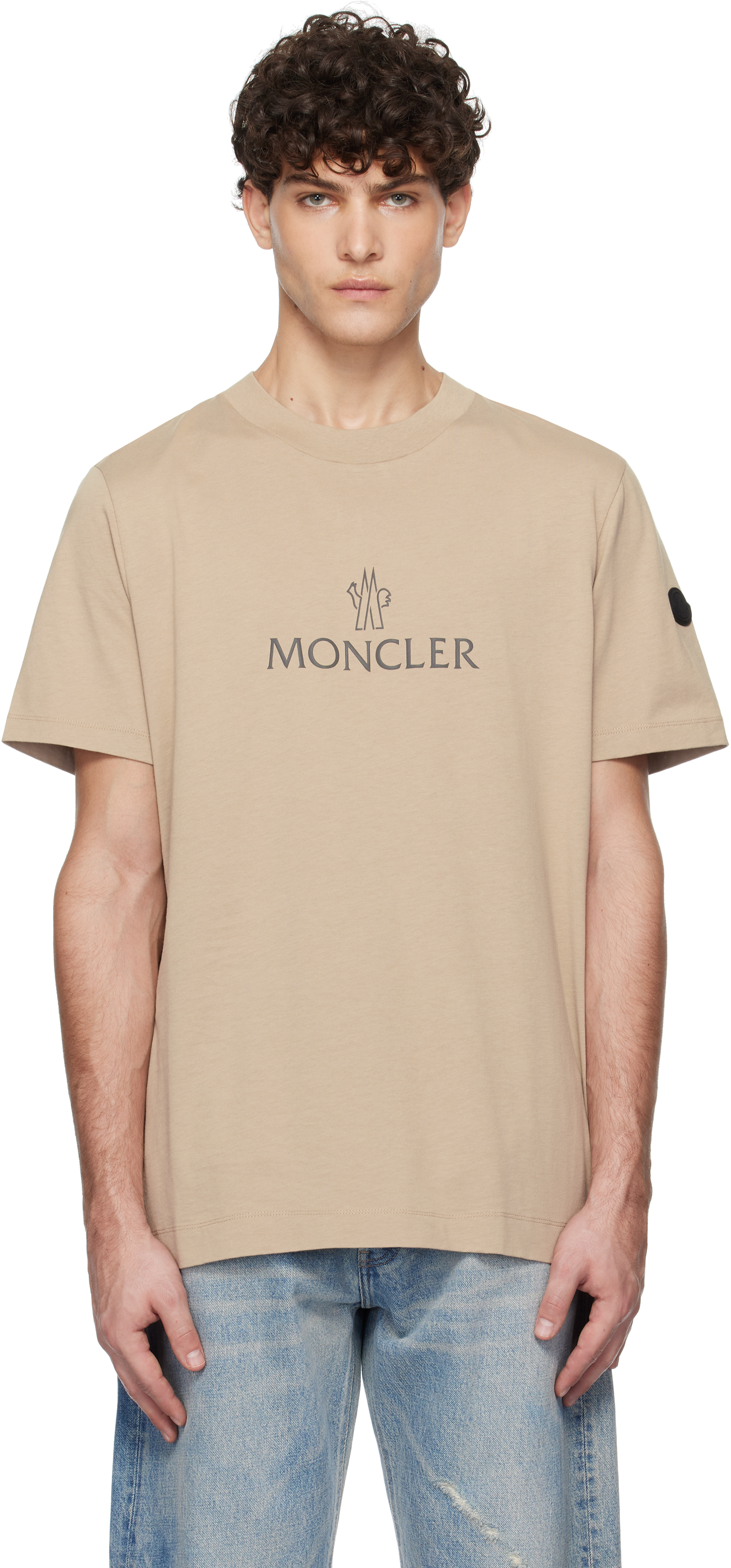 Moncler: Beige Logo Cotton T-shirt | SSENSE