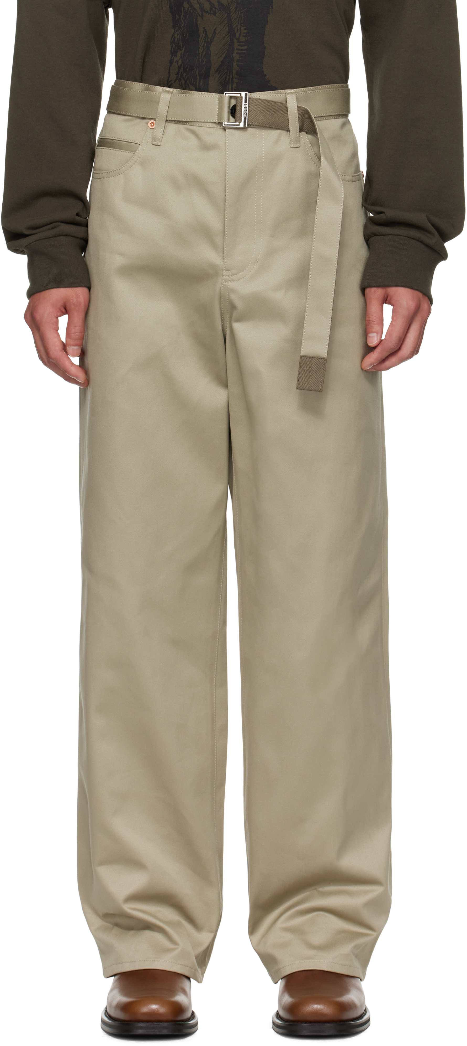 Beige Cotton Chino Trousers by sacai on Sale