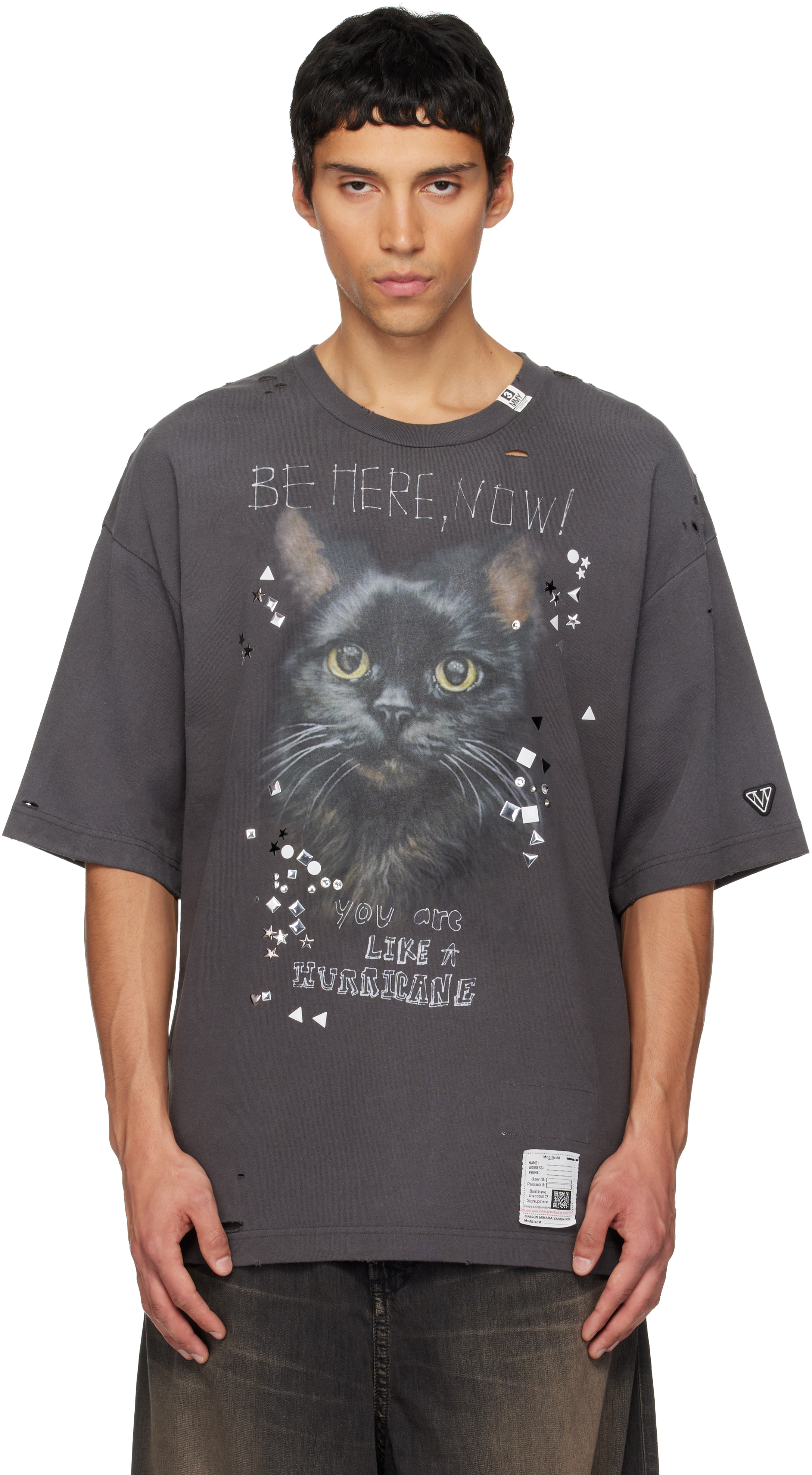 Black Cat Printed T-shirt by Maison MIHARA YASUHIRO on Sale
