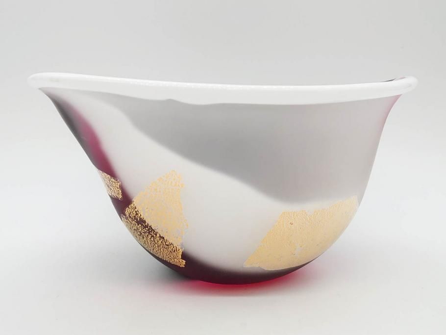 本物保証】藤田喬平 手吹 金彩白地鉢 共箱 送料込み 本物保証】藤田