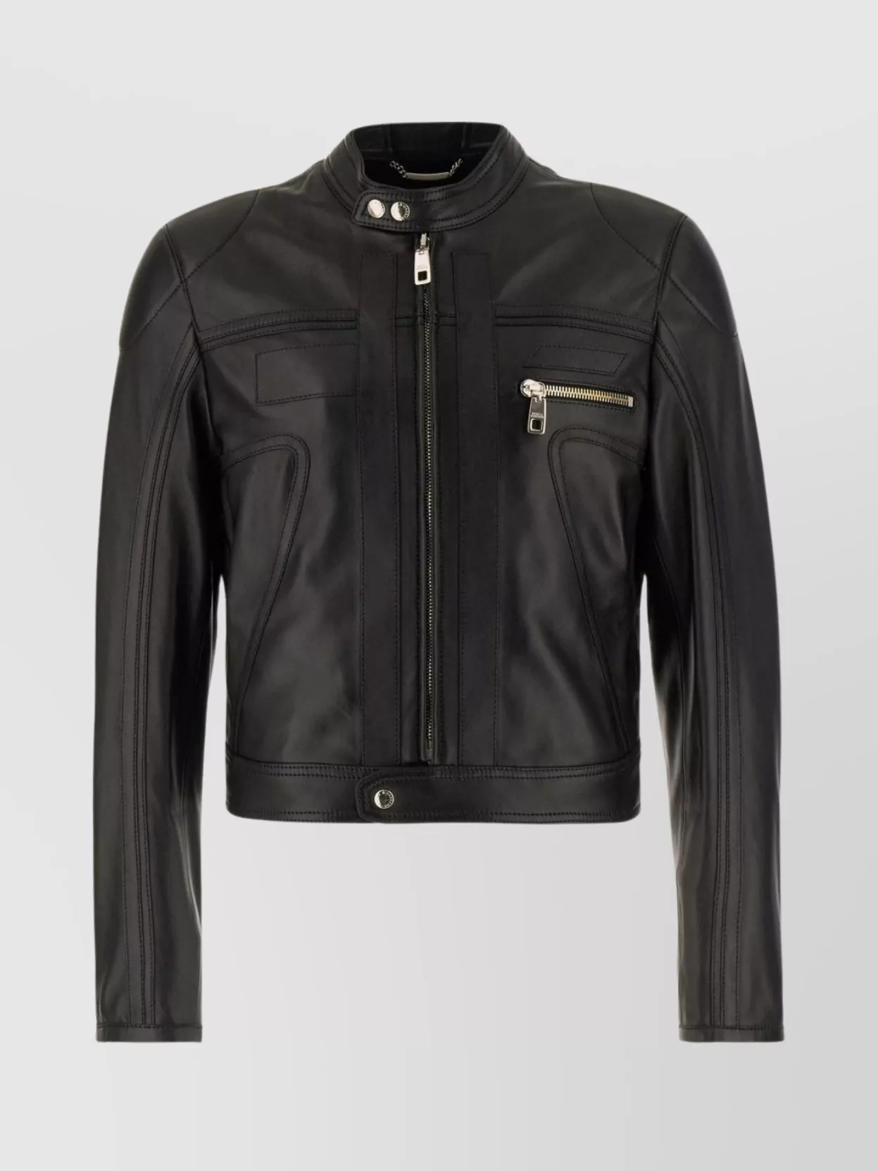 Emporio Armani Lamb skin high neck leather jacket | The Fashion Square