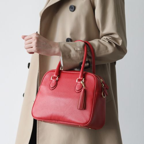 レザーミニボストンバッグ/レッド | Factelier (ファクトリエ)