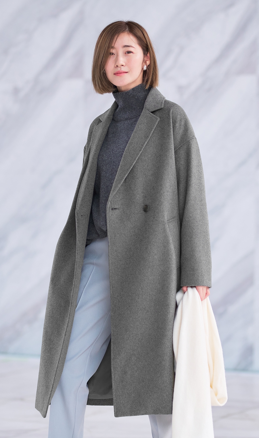 ベルト付きダブルチェスターコート【ウール混】【ロング丈】 (ACC4130