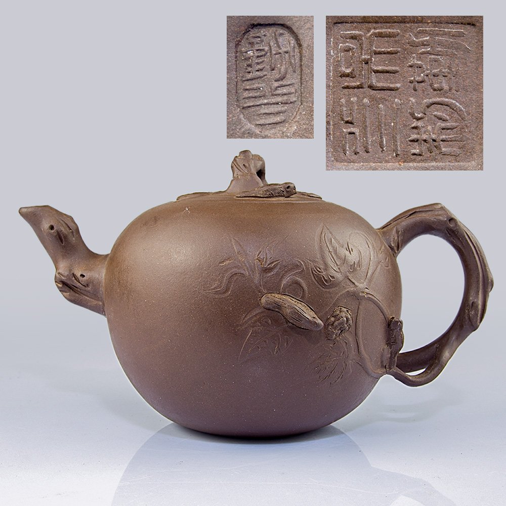 中国宜興 紫砂壺 「陳彩芳」 蓋款 彩芳 紫泥 急須 在銘 茶道具 ES1-