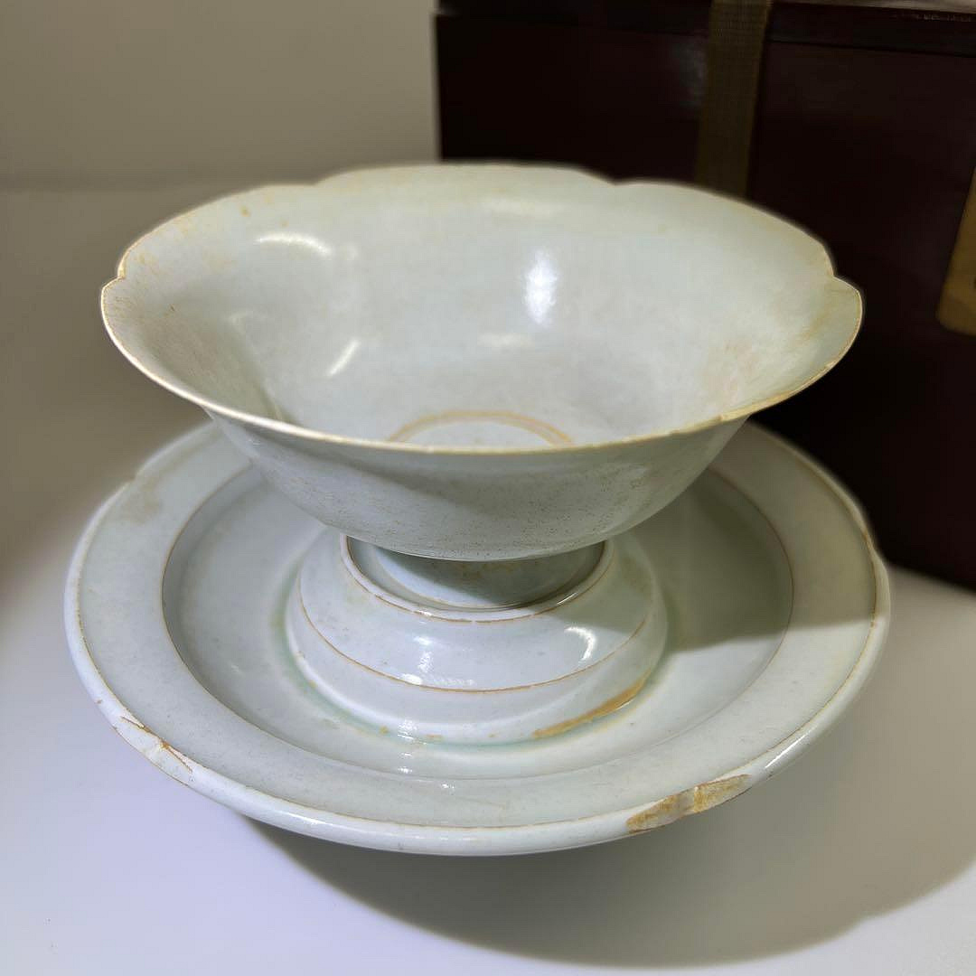 中国宋時代 影青盃、盃台 木箱付 高さ9㎝ 東Y7-0709⭐︎2Fトコカ 中国