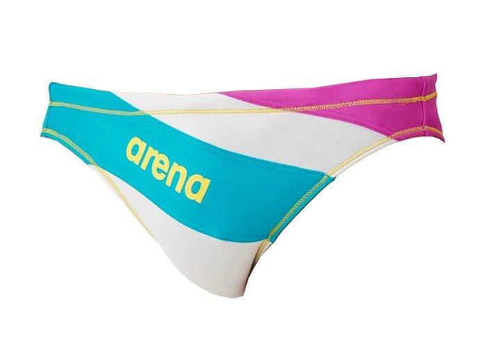 arena(アリーナ)競泳水着 ブルー×イエロー×ホワイト Vパン・競パン L