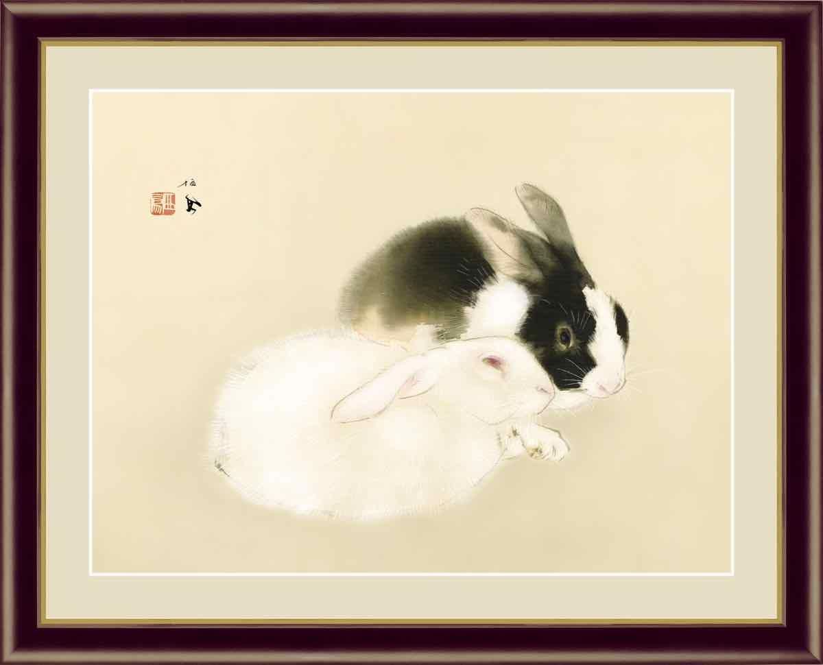 真作】版画 竹内栖鳳 木版画 宇佐幾 赤い目の兎 余白に遊ぶ