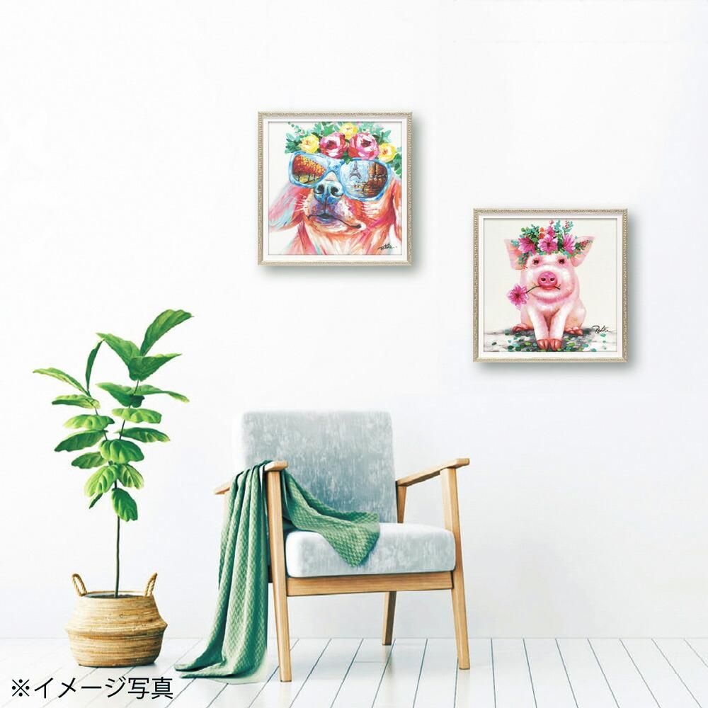 絵画 インテリア 額付(白) 油絵 uF6-071719 可愛い子犬と蟻さん 絵画