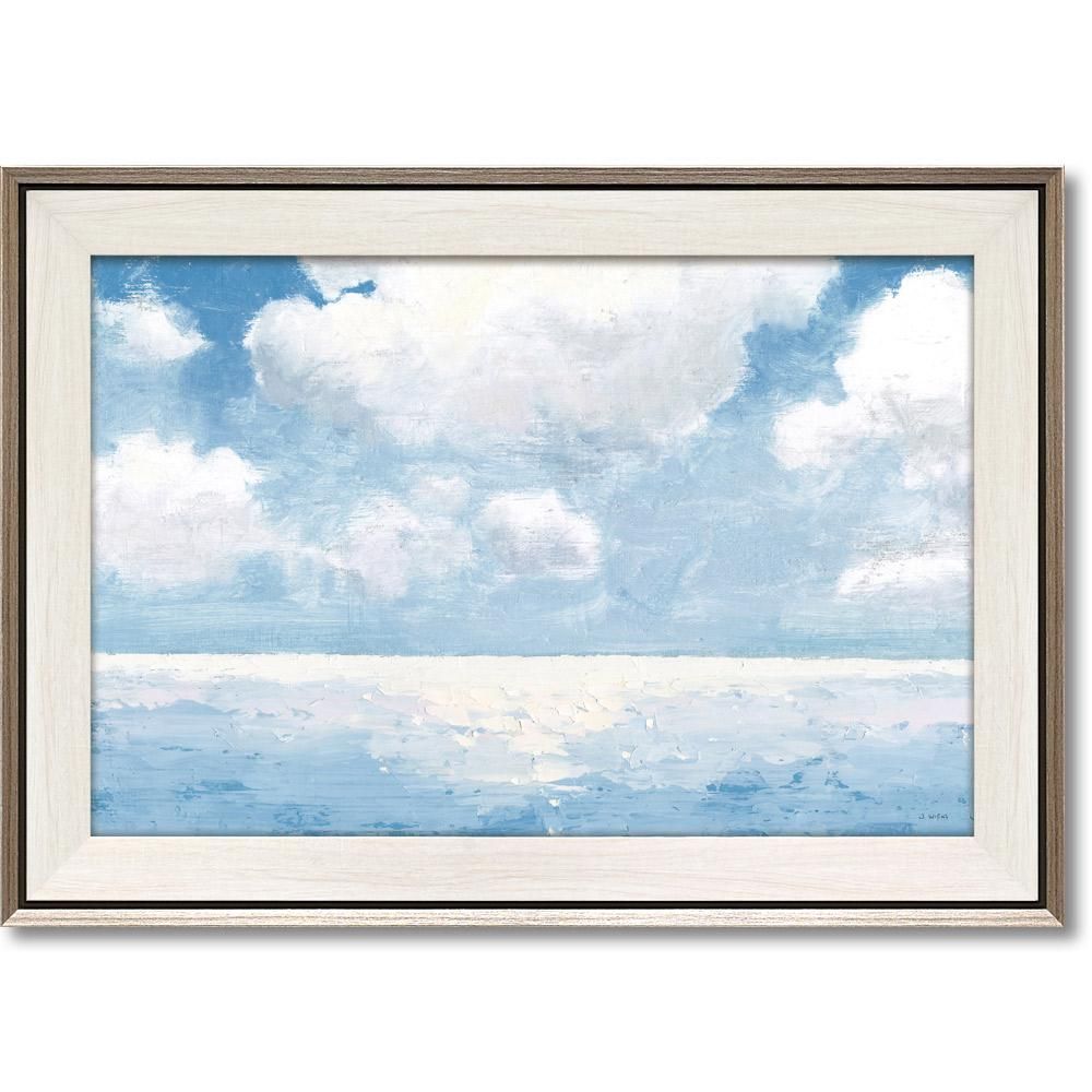 油彩画 海と山の風景 シルバーフレーム