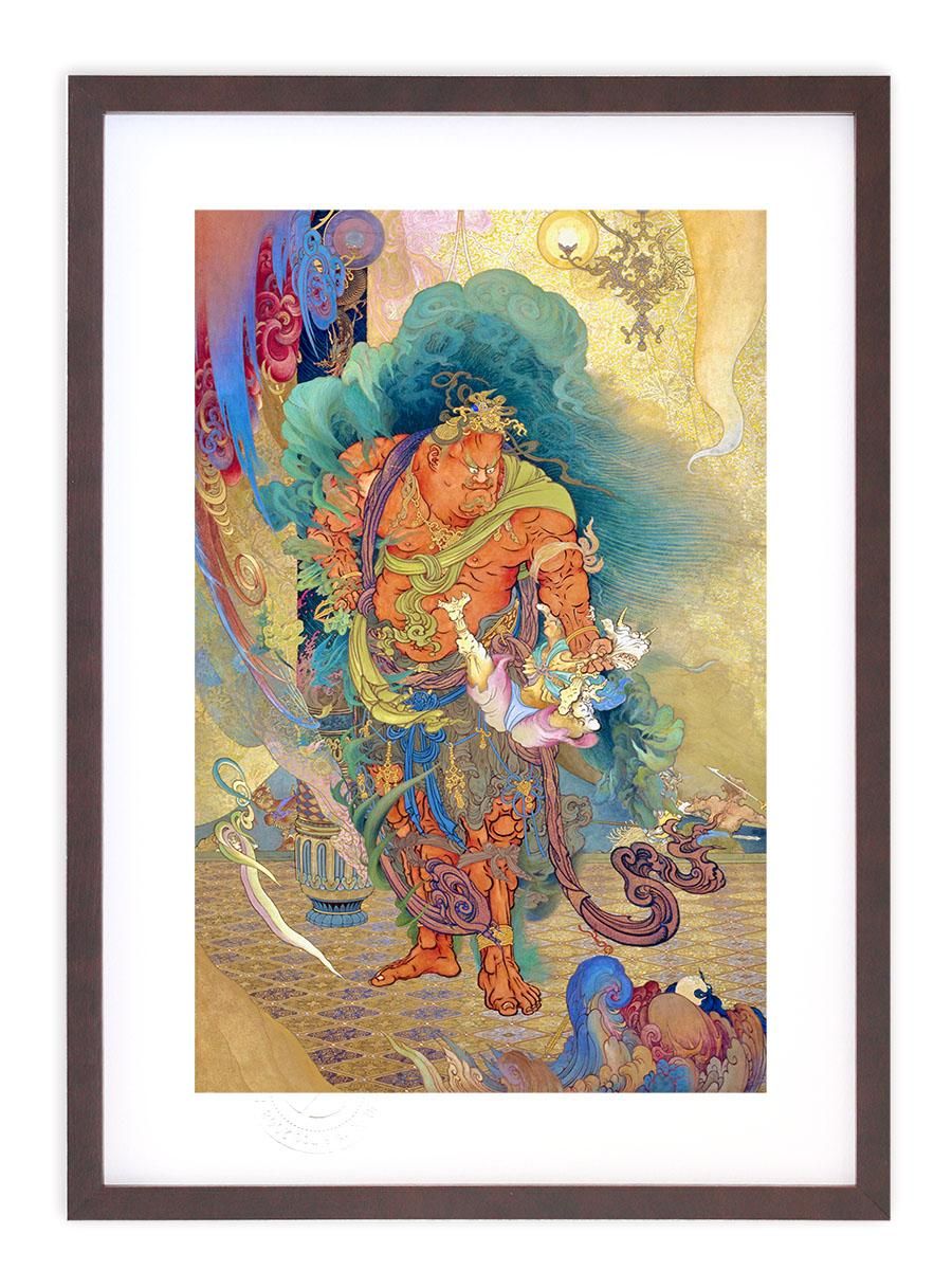 版画 絵画 名画 日本画 仁王捉鬼図 狩野芳崖 インテリア 壁掛け 額入り