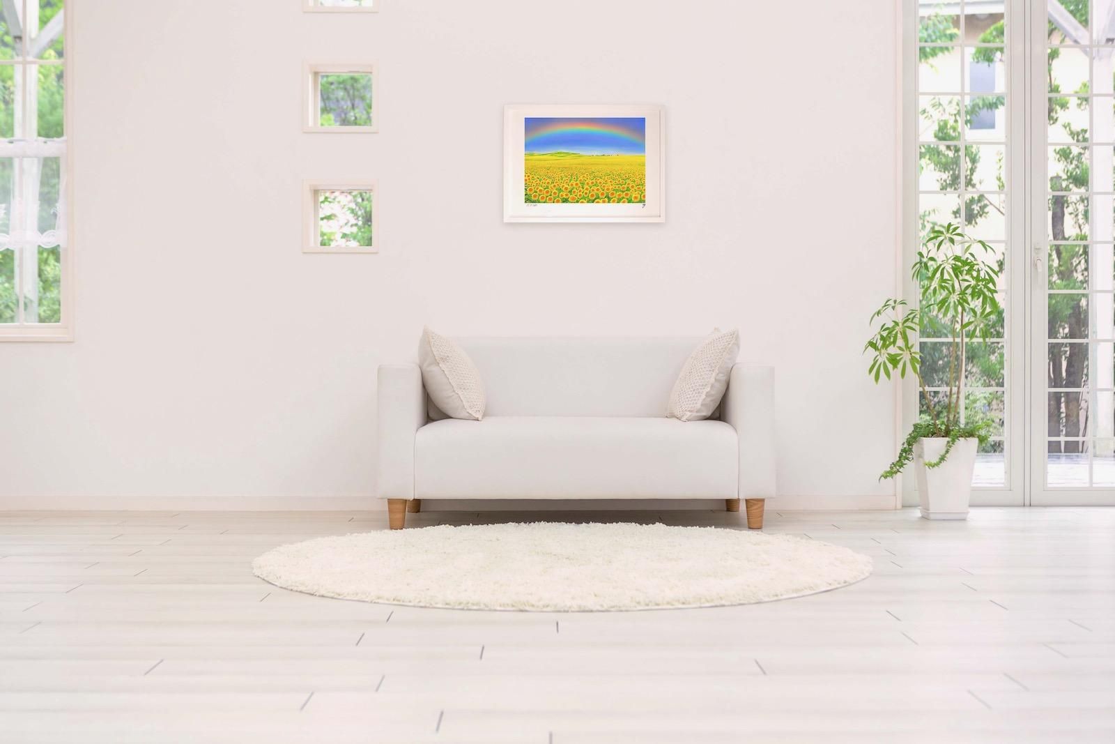 アクリル画 原画 「ひまわりの丘10」額縁付 SMサイズ 風景画 ひまわり