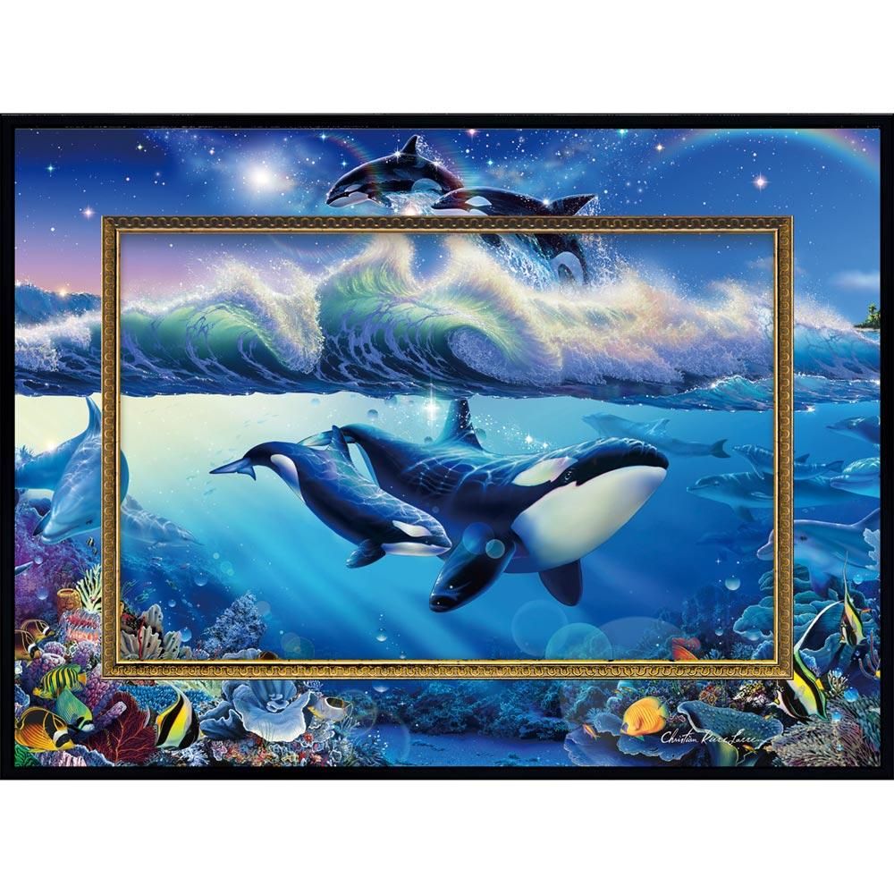 月夜に輝く海の世界】アクリル画 F6 風景画 絵画 動物画 海の