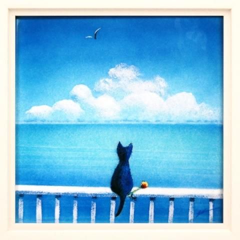 絵画 葉 祥明 「ジェイクとうみねこ」 動物 額装 ヒーリングアート